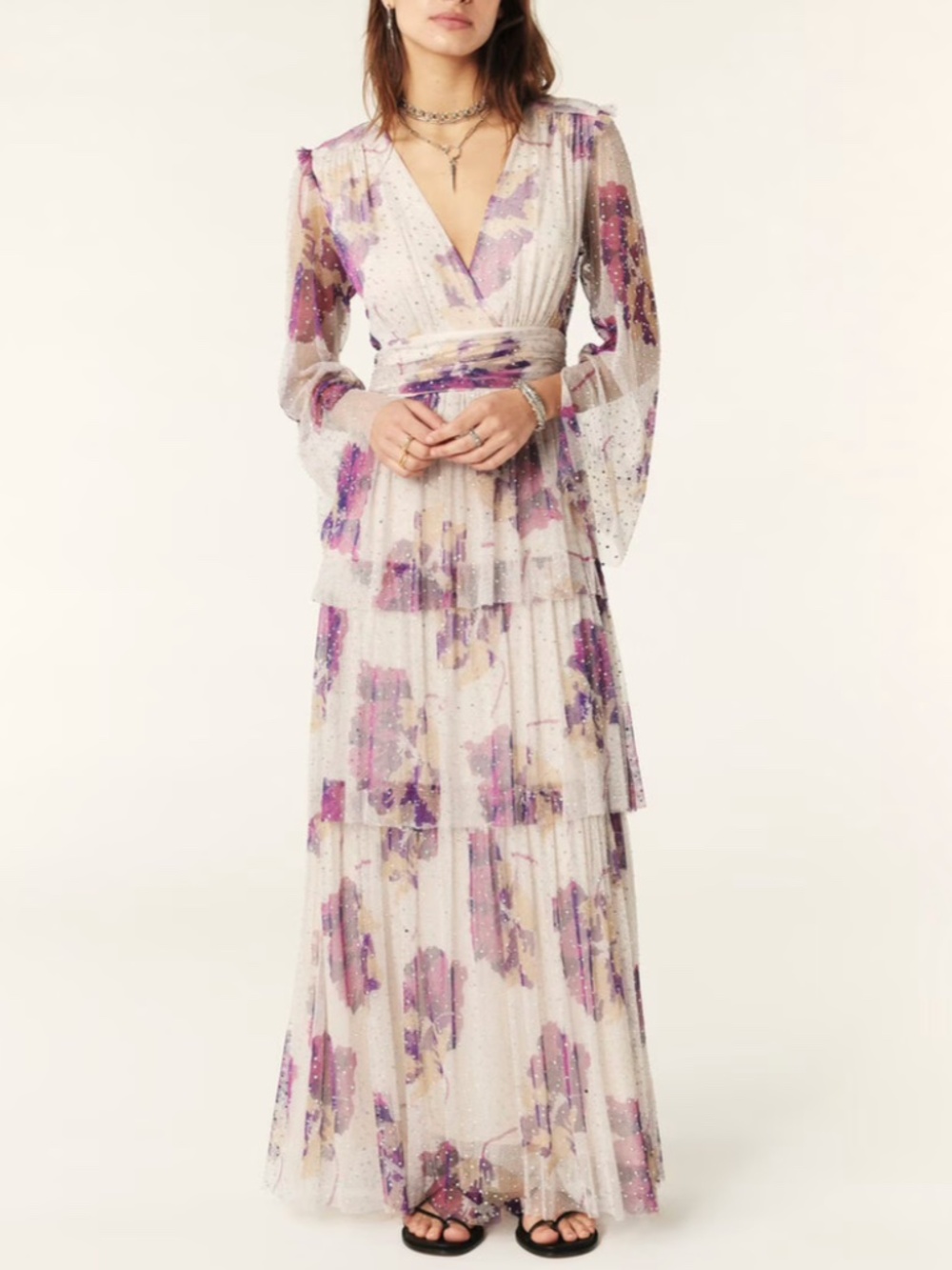 BA&SH RAILEY TULLE MAXI DRESS ECRU OFF WHITE SIZE 3 / L NWT